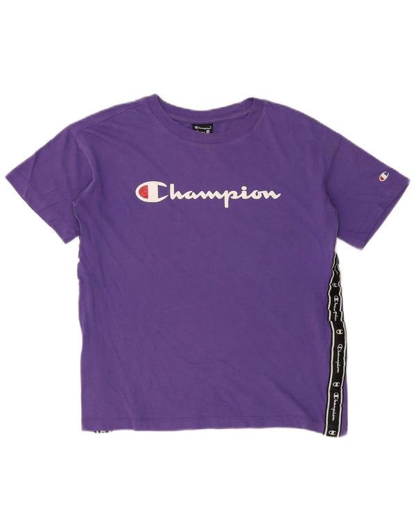 CHAMPION Mens Graphic T-Shirt Top Small Purple Colourblock Cotton