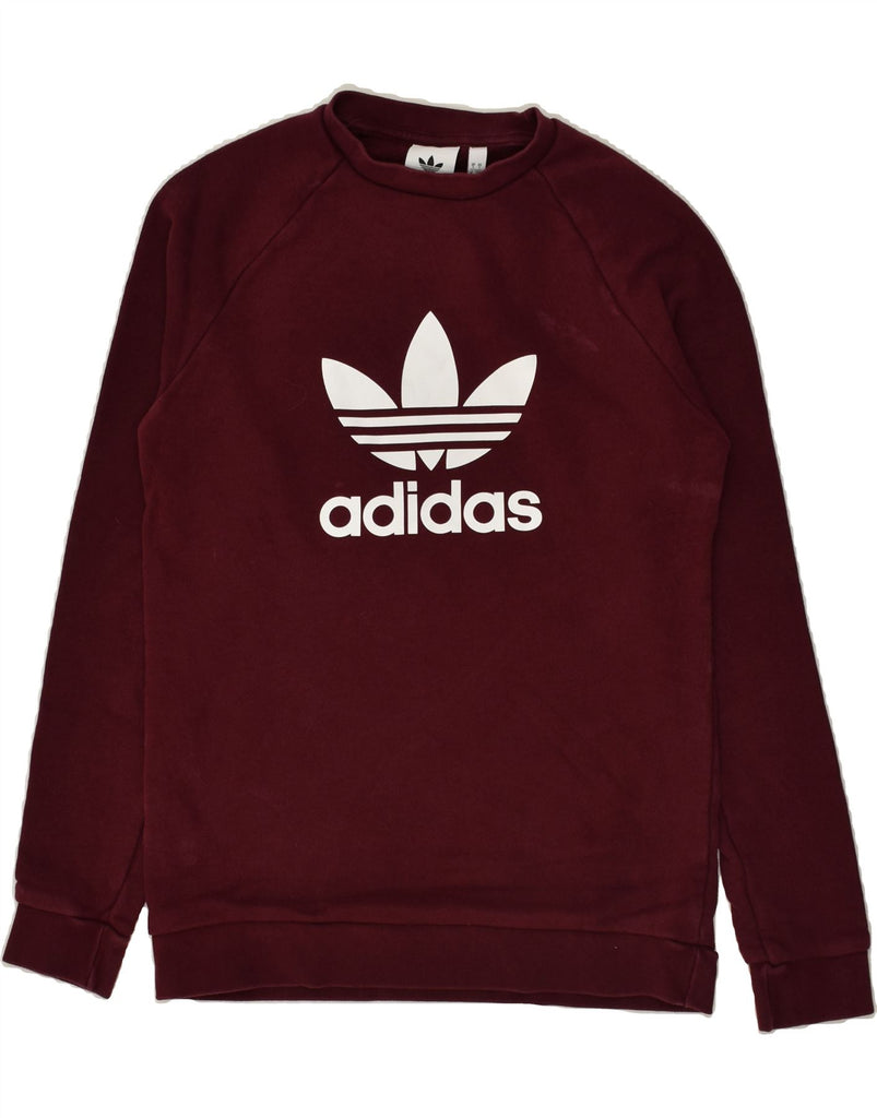 ADIDAS Mens Graphic Sweatshirt Jumper Small Burgundy Cotton | Vintage Adidas | Thrift | Second-Hand Adidas | Used Clothing | Messina Hembry 