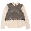 Zara Womens Long Sleeve Oversized Blouse Top UK 6 XS White Houndstooth