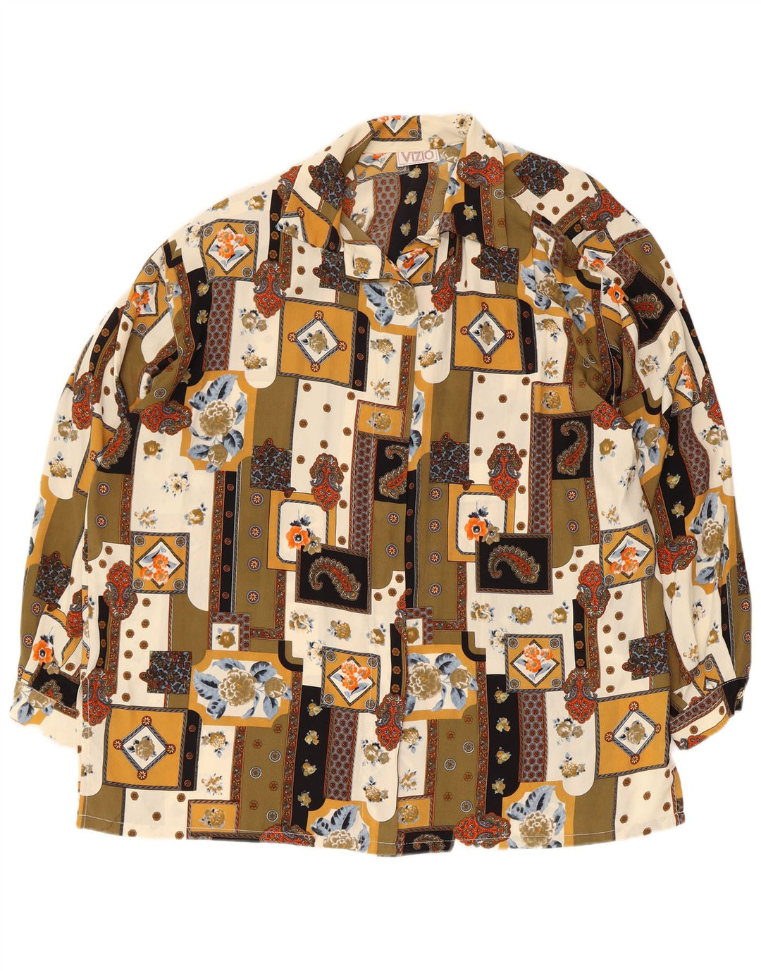 Vintage Womens Loose Fit Shirt Blouse UK 18 XL Multicoloured Patchwork Silk