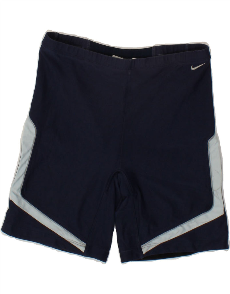 NIKE Womens Dri Fit Swimming Shorts UK 8/10 Small  Navy Blue Colourblock Vintage Nike and Second-Hand Nike from Messina Hembry 