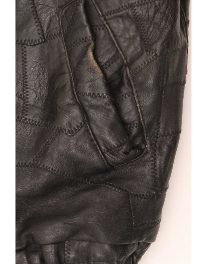 Vintage Mens Graphic Leather Jacket UK 40 Large Black Patchwork