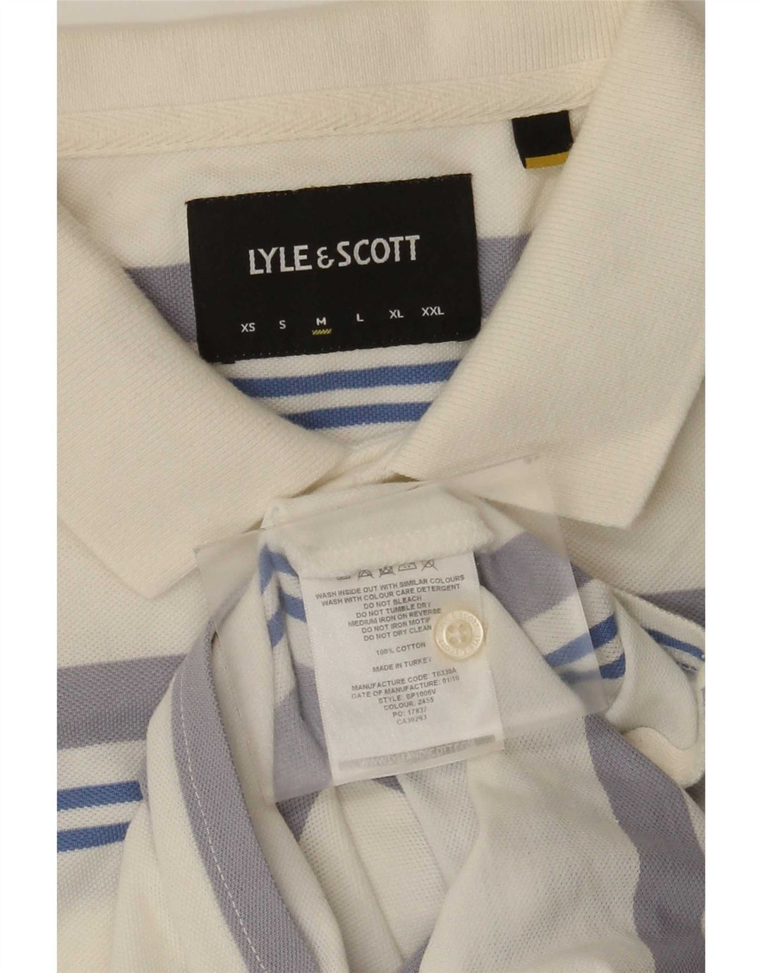 Lyle & Scott Mens Polo Shirt Medium White Striped Cotton