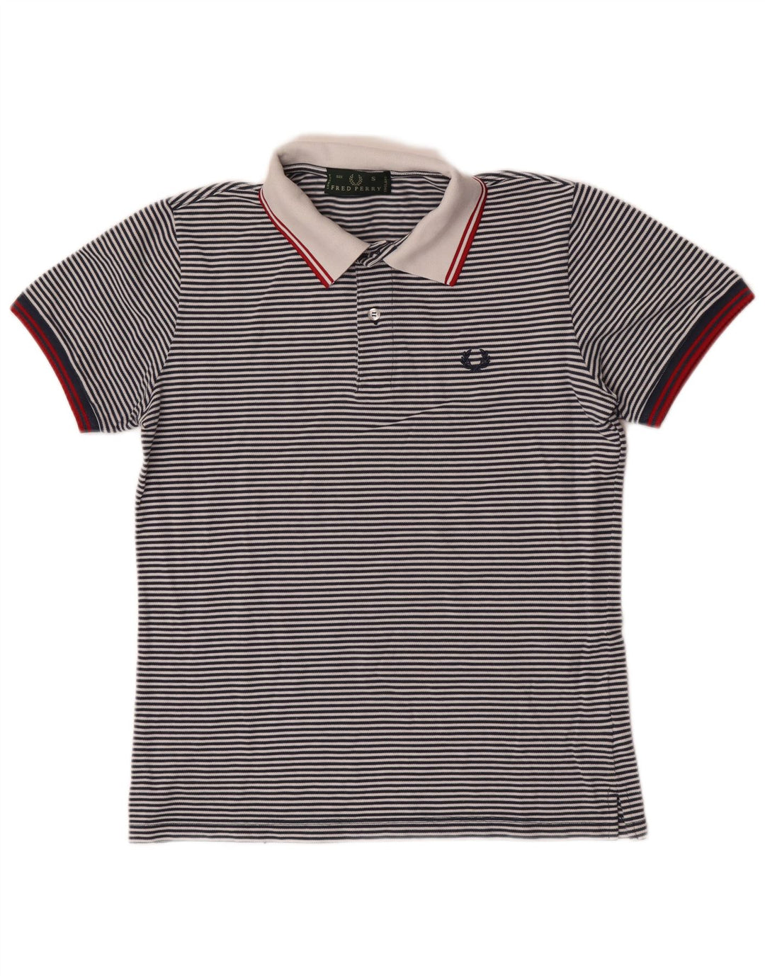 Fred Perry Mens Polo Shirt Small Navy Blue Pinstripe Cotton