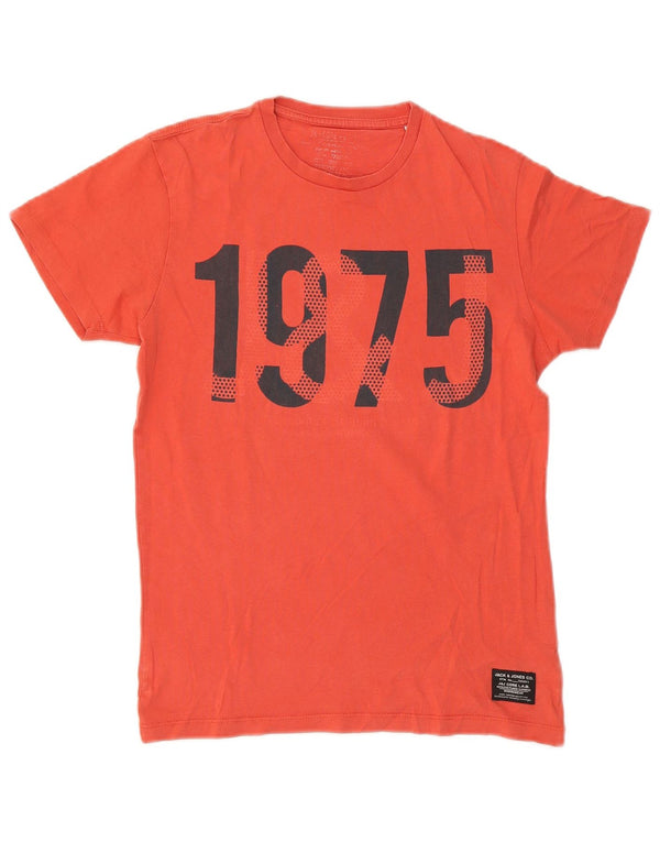Jack & Jones Mens Graphic T-Shirt Top Small Red Cotton