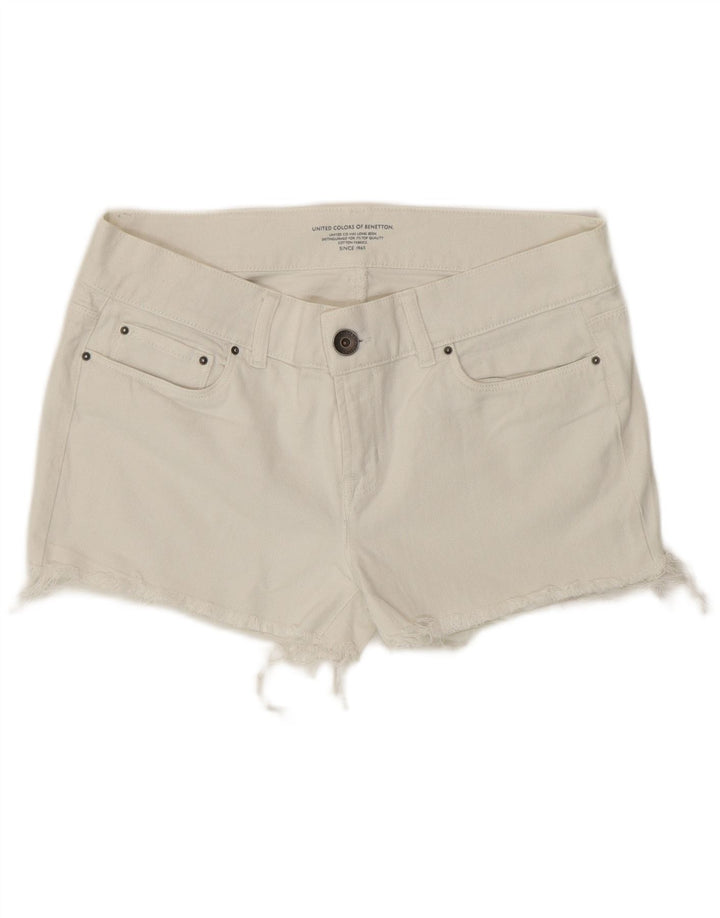 Benetton Womens Denim Hot Pants W32 Large Off White
