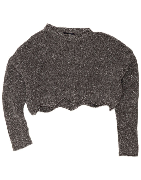 Zara Womens Crop Boat Neck Jumper Sweater UK 10 Small Grey Flecked