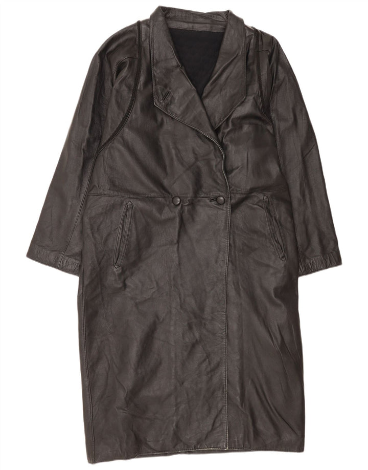 Vintage Womens Leather Coat UK 18 XL Black