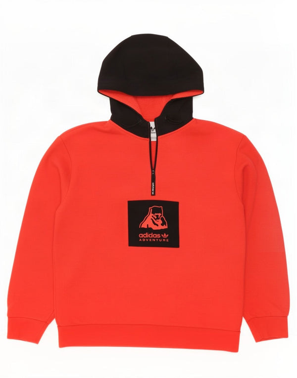 Adidas Mens Loose Fit Graphic Zip Neck Hoodie Jumper Small Red Colourblock