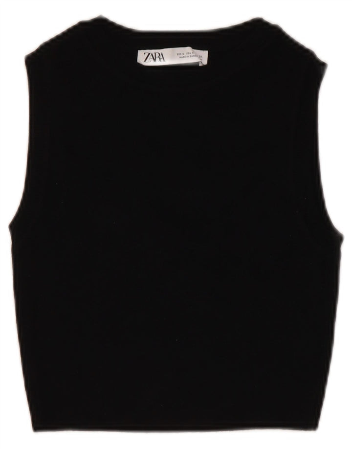 ZARA Womens Crop Vest Tank Top UK 8 Small Black Viscose