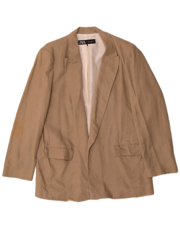 Zara Womens Open Blazer Jacket UK 18 XL Beige Linen