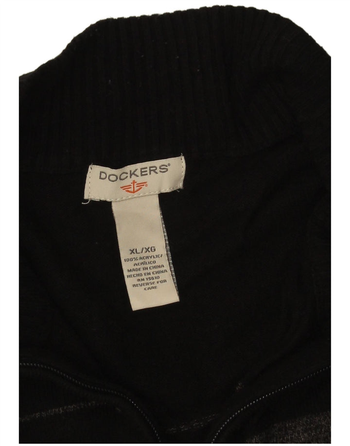 Dockers Mens Zip Neck Jumper Sweater XL Grey Colourblock Acrylic