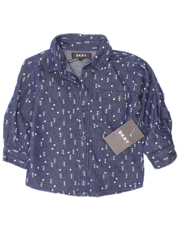 Dkny Baby Boys Shirt 12-18 Months Navy Blue Spotted Cotton