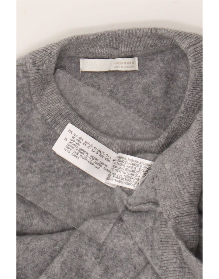 Zara Mens Crew Neck Jumper Sweater Medium Grey Wool