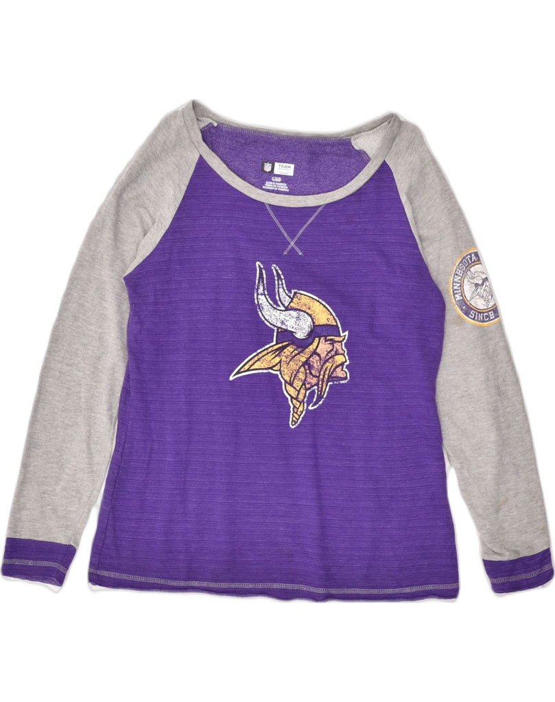 NFL Womens Vikings Graphic Top Long Sleeve UK 14 Large Purple Colourblock | Vintage NFL | Thrift | Second-Hand NFL | Used Clothing | Messina Hembry 