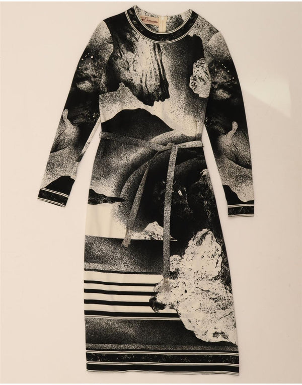 Antonette Womens Abstract Pattern Long Sleeve Maxi Dress UK 10 Small Black