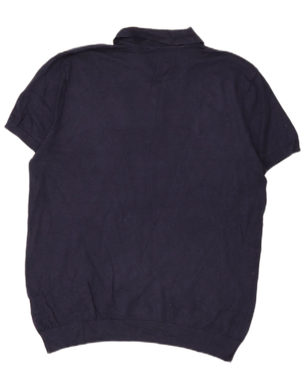 Zara Mens Polo Shirt Large Navy Blue Viscose
