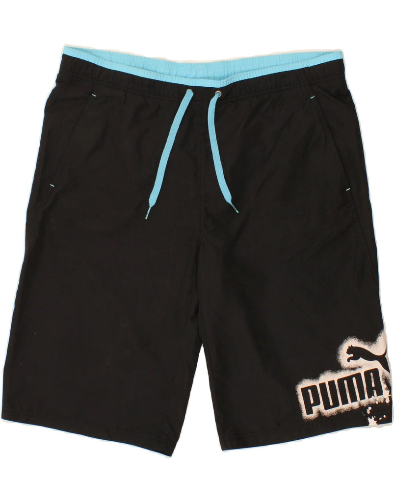 PUMA Mens Graphic Sport Shorts Large Black Polyester | Vintage Puma | Thrift | Second-Hand Puma | Used Clothing | Messina Hembry 