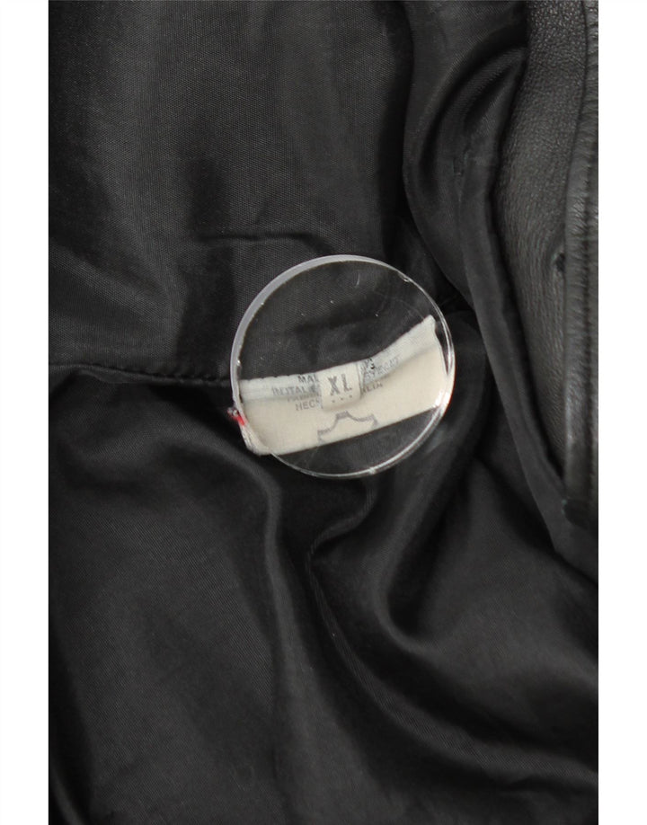 VINTAGE Womens Leather Coat UK 18 XL Black Leather