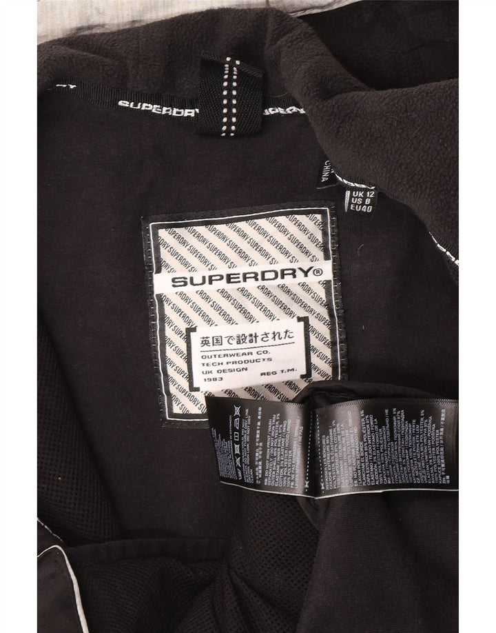Superdry Womens Zip Hoodie Sweater UK 12 Medium Grey Pinstripe Polyester