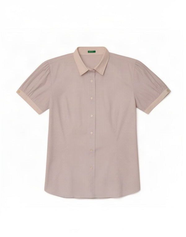 Benetton Womens Short Sleeve Shirt UK 16 Large White Pinstripe