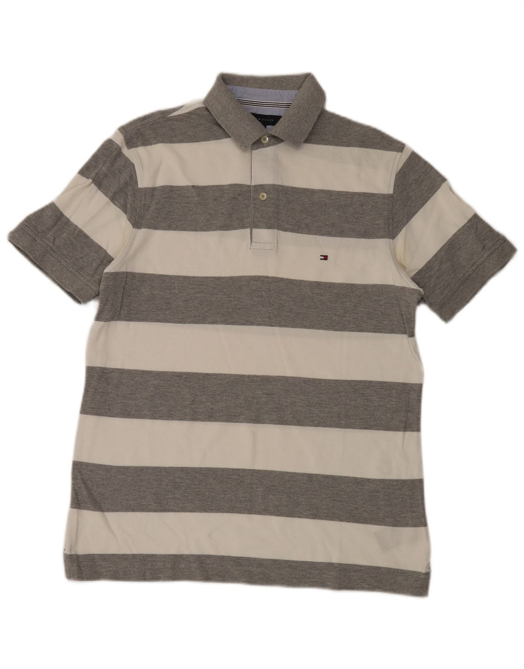 Tommy Hilfiger Mens Polo Shirt Small Grey Striped Cotton