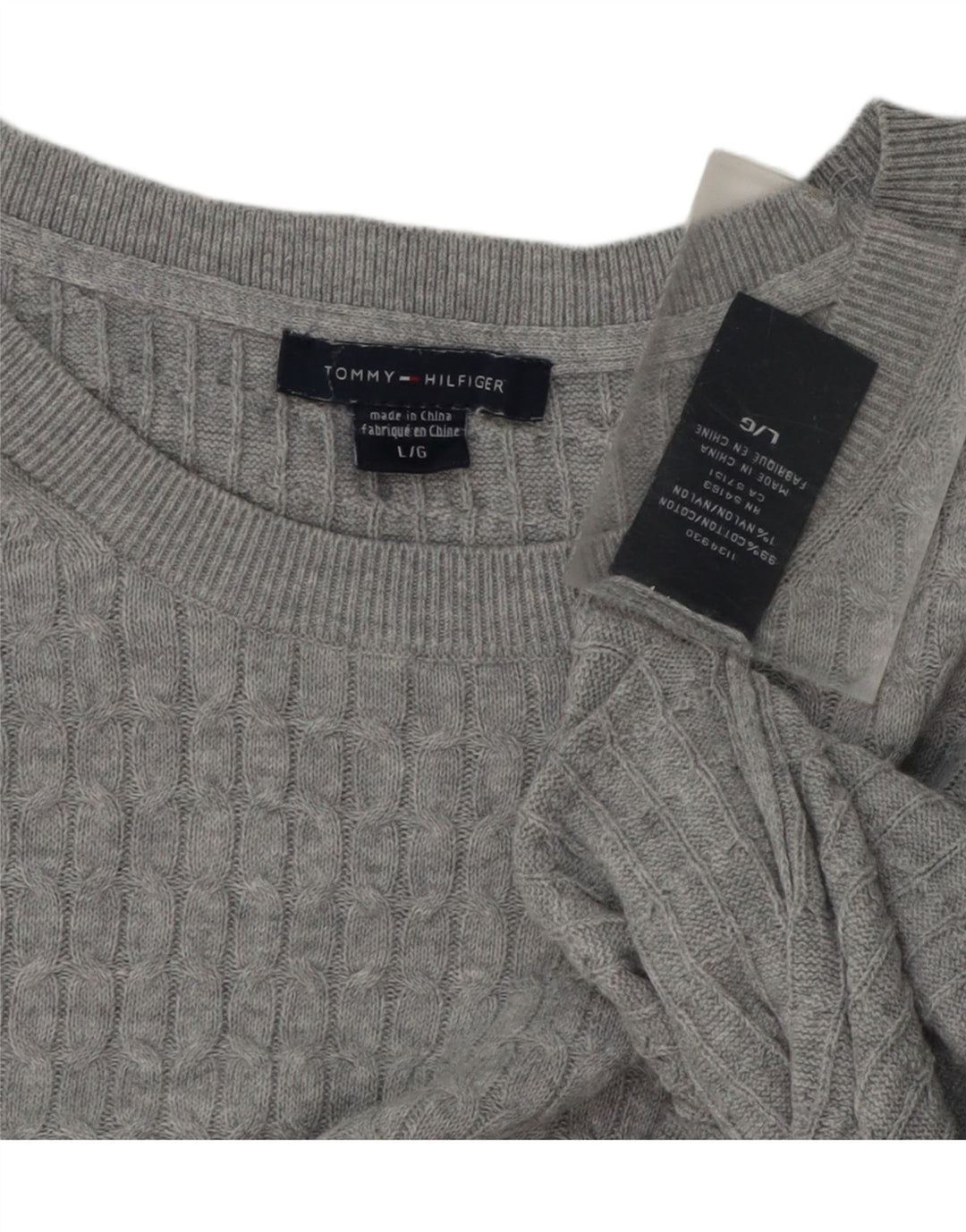 TOMMY HILFIGER Mens Crew Neck Jumper Sweater Large Grey Cotton Vintage Tommy Hilfiger and Second-Hand Tommy Hilfiger from Messina Hembry 