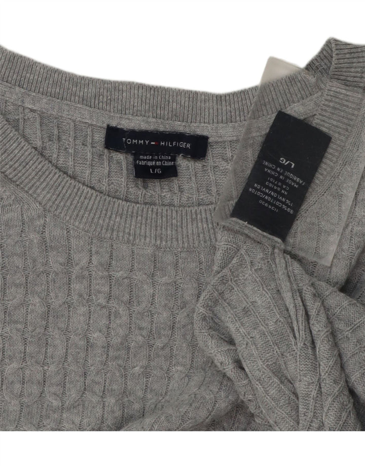 TOMMY HILFIGER Mens Crew Neck Jumper Sweater Large Grey Cotton Vintage Tommy Hilfiger and Second-Hand Tommy Hilfiger from Messina Hembry 