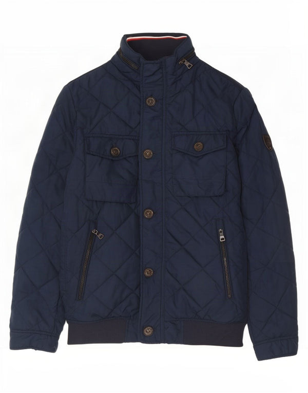 Tommy Hilfiger Mens Hooded Quilted Jacket UK 36 Small Navy Blue Polyester