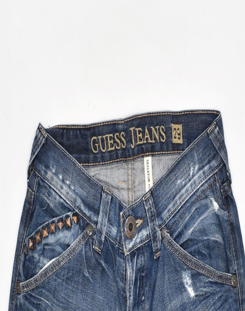 GUESS Womens Distressed Straight Jeans W29 L34 Medium Navy Blue Cotton | Vintage | Thrift | Second-Hand | Used Clothing | Messina Hembry 