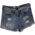 MOSSIMO Womens Distressed Mid Rise Denim Shorts US 8 Medium W34 Blue Vintage Mossimo and Second-Hand Mossimo from Messina Hembry 