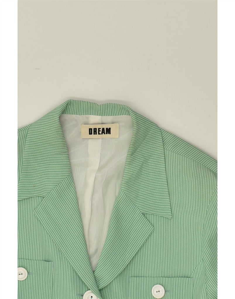 DREAM Womens 3 Button Blazer Jacket UK 14 Large Green Striped Acrylic | Vintage Dream | Thrift | Second-Hand Dream | Used Clothing | Messina Hembry 