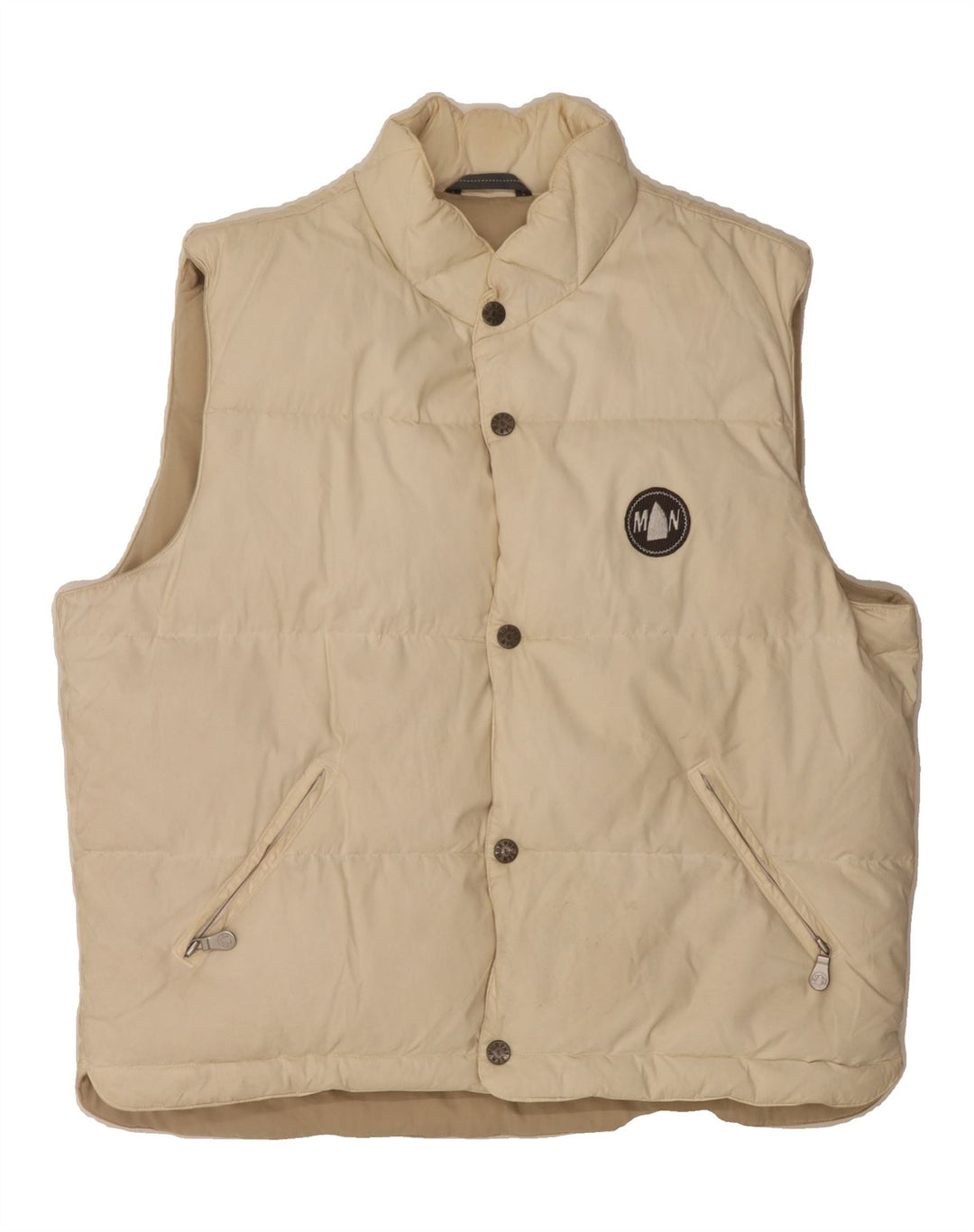 MURPHY & NYE Mens Padded Gilet UK 40 Large Off White Nylon Vintage Murphy & Nye and Second-Hand Murphy & Nye from Messina Hembry 