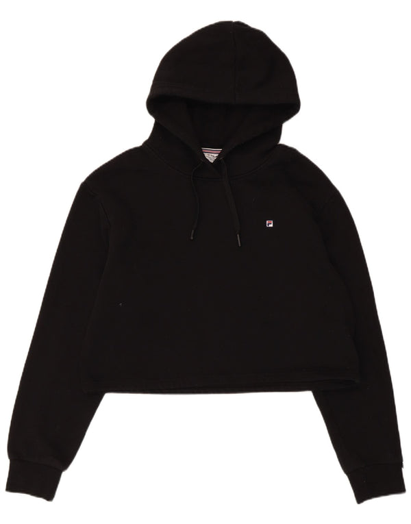 Fila Womens Crop Hoodie Jumper UK 12 Medium Black Cotton