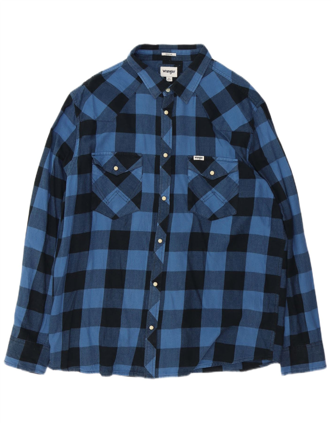 Wrangler Mens Regular Fit Flannel Shirt XL Blue Gingham Cotton