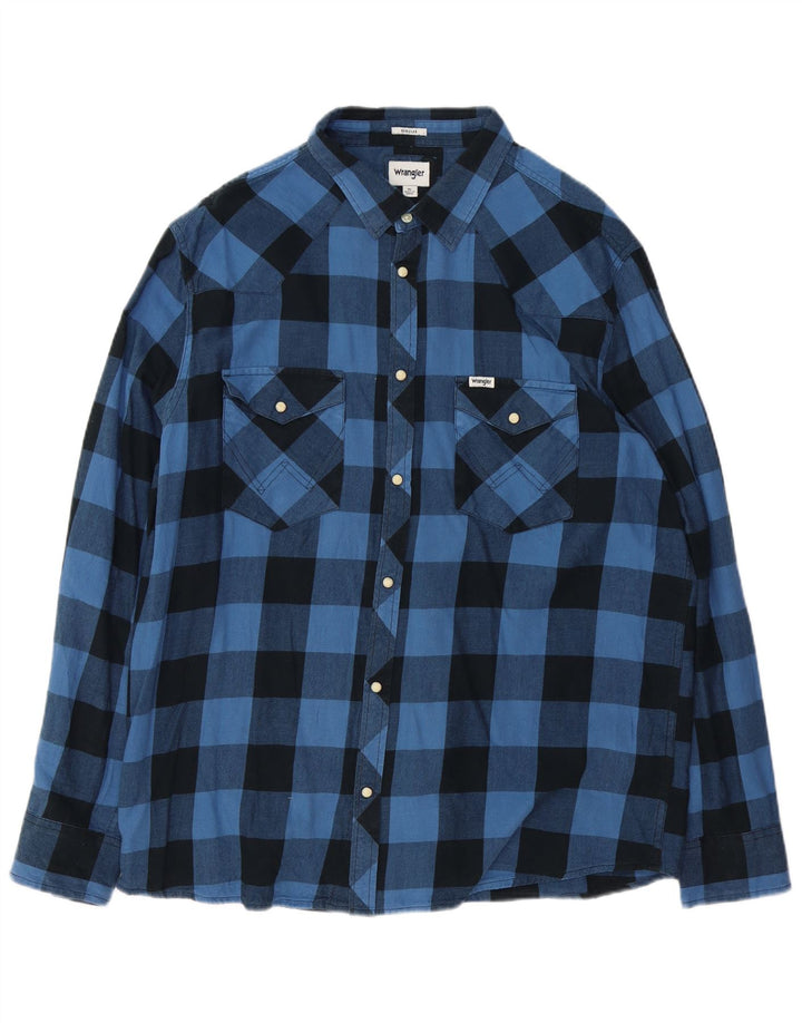 Wrangler Mens Regular Fit Flannel Shirt XL Blue Gingham Cotton