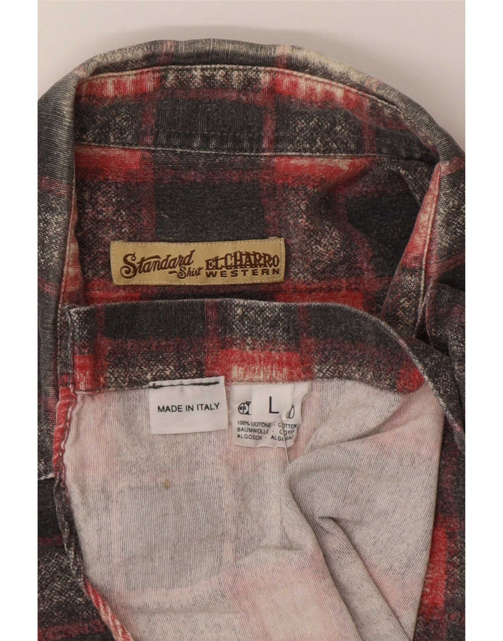 El Charro Mens Flannel Shirt Large Grey Check Cotton