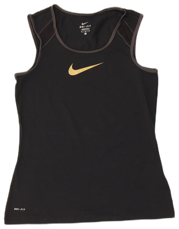 Nike Womens Dri Fit Graphic Vest Top UK 12 Medium Black Nylon