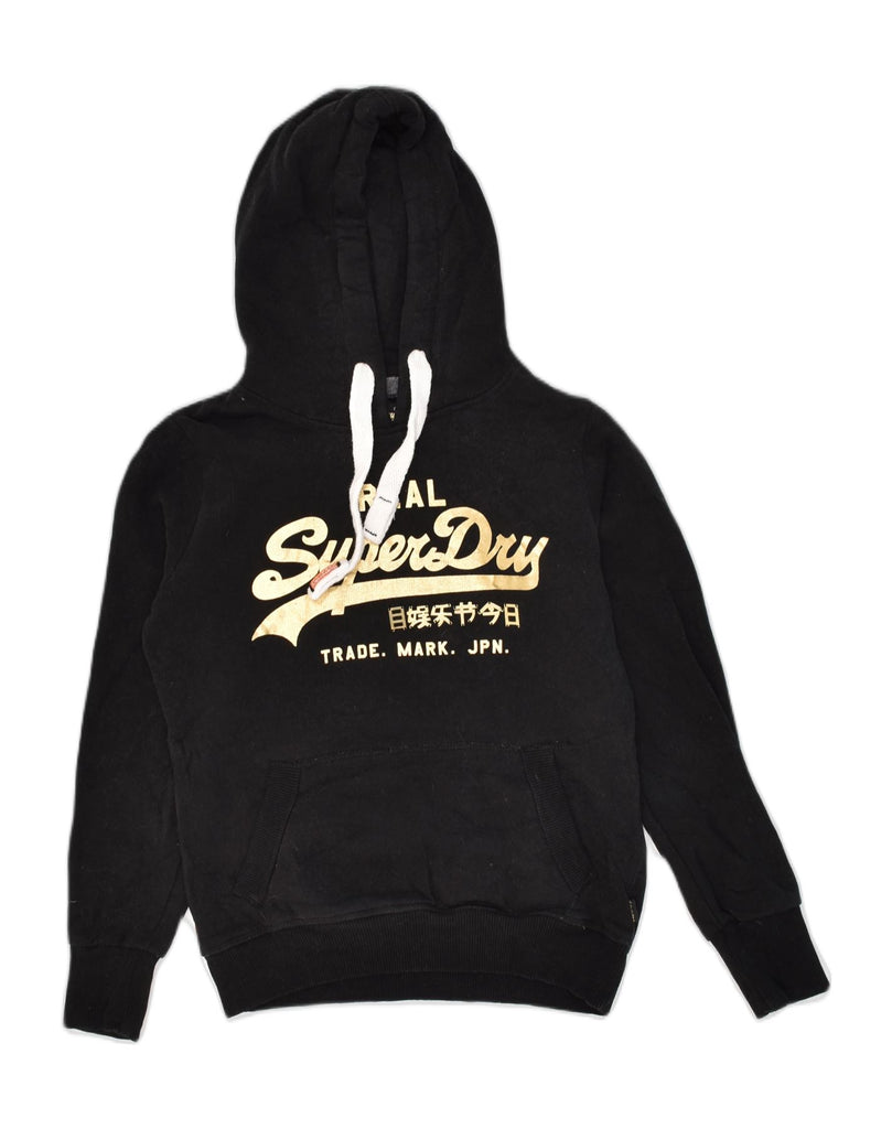 SUPERDRY Womens Graphic Hoodie Jumper UK 10 Small Black Cotton | Vintage Superdry | Thrift | Second-Hand Superdry | Used Clothing | Messina Hembry 