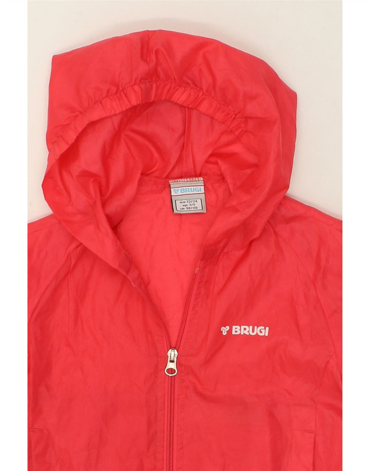 BRUGI Girls Hooded Rain Jacket 3-4 Years Red Polyester Vintage Brugi and Second-Hand Brugi from Messina Hembry 