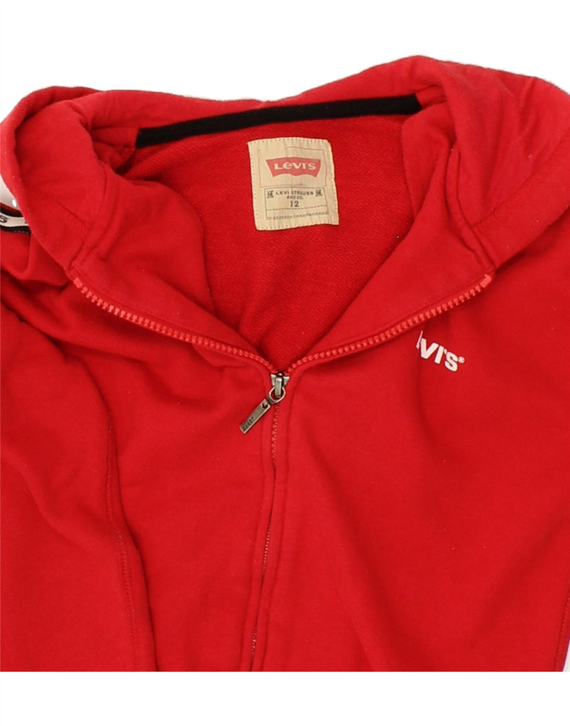 LEVI'S Girls Crop Graphic Zip Hoodie Sweater 11-12 Years Red Cotton | Vintage Levi's | Thrift | Second-Hand Levi's | Used Clothing | Messina Hembry 