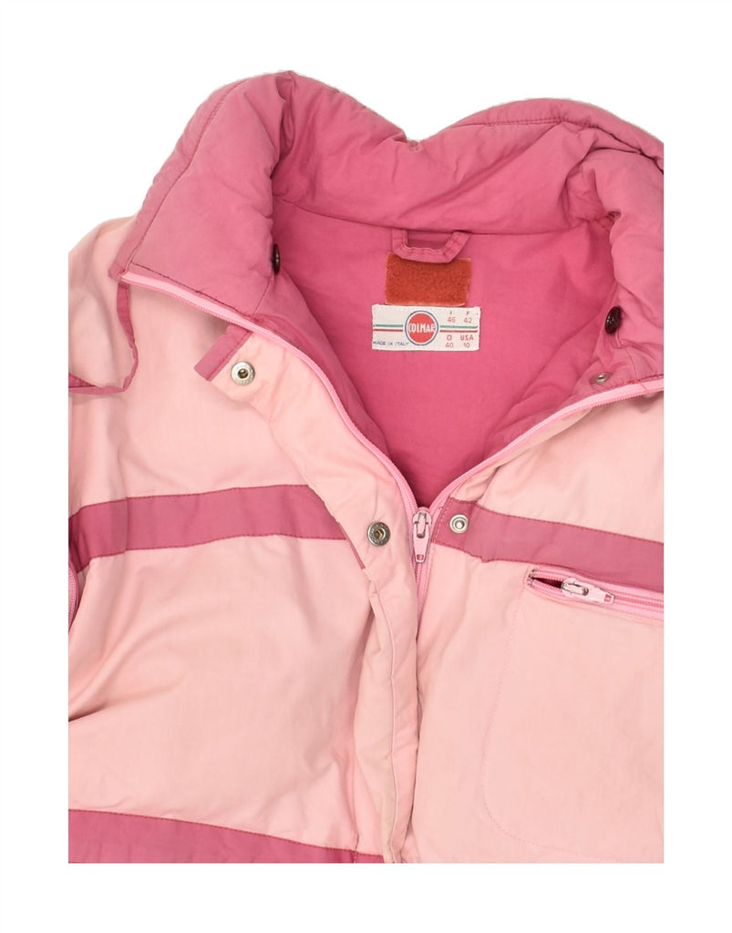 COLMAR Womens Padded Jacket IT 46 Large Pink Striped Cotton | Vintage Colmar | Thrift | Second-Hand Colmar | Used Clothing | Messina Hembry 