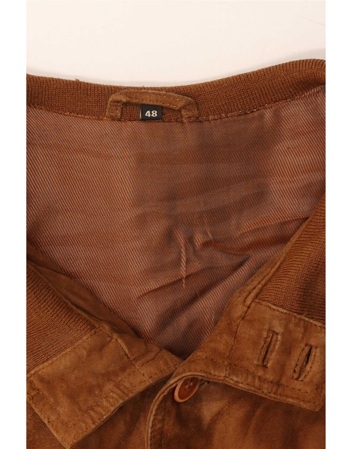 Vintage Mens Bomber Jacket IT 48 Medium Beige Leather