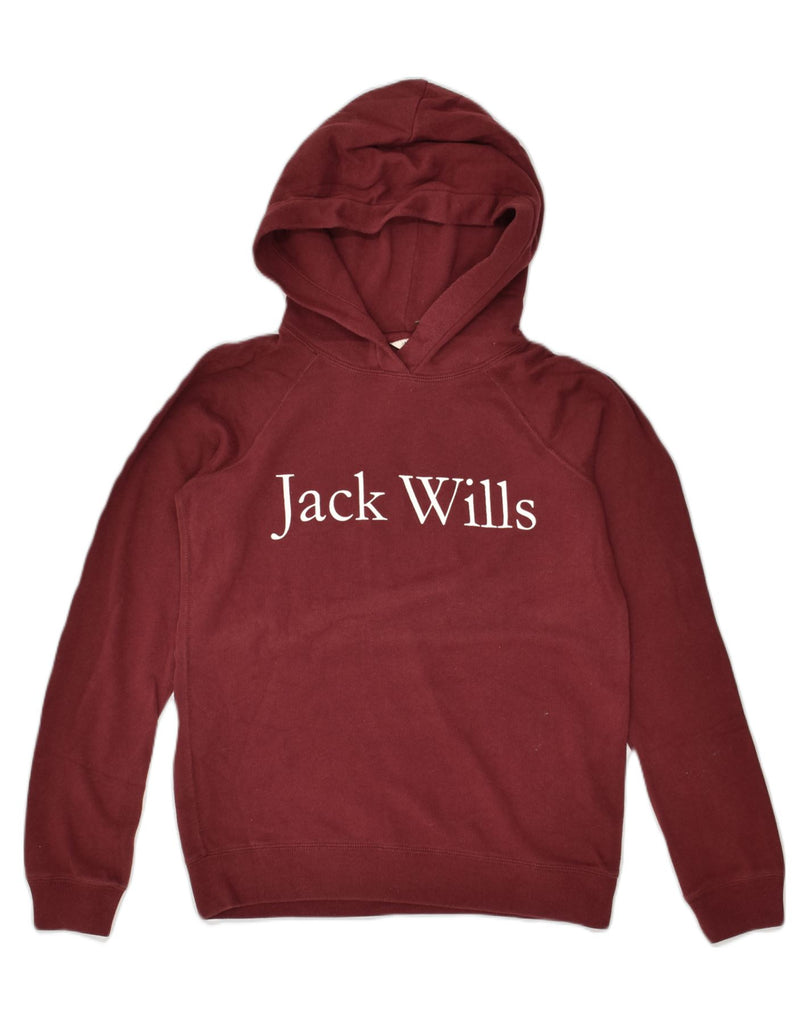 JACK WILLS Womens Loose Fit Graphic Hoodie Jumper UK 6 XS  Burgundy Cotton | Vintage Jack Wills | Thrift | Second-Hand Jack Wills | Used Clothing | Messina Hembry 