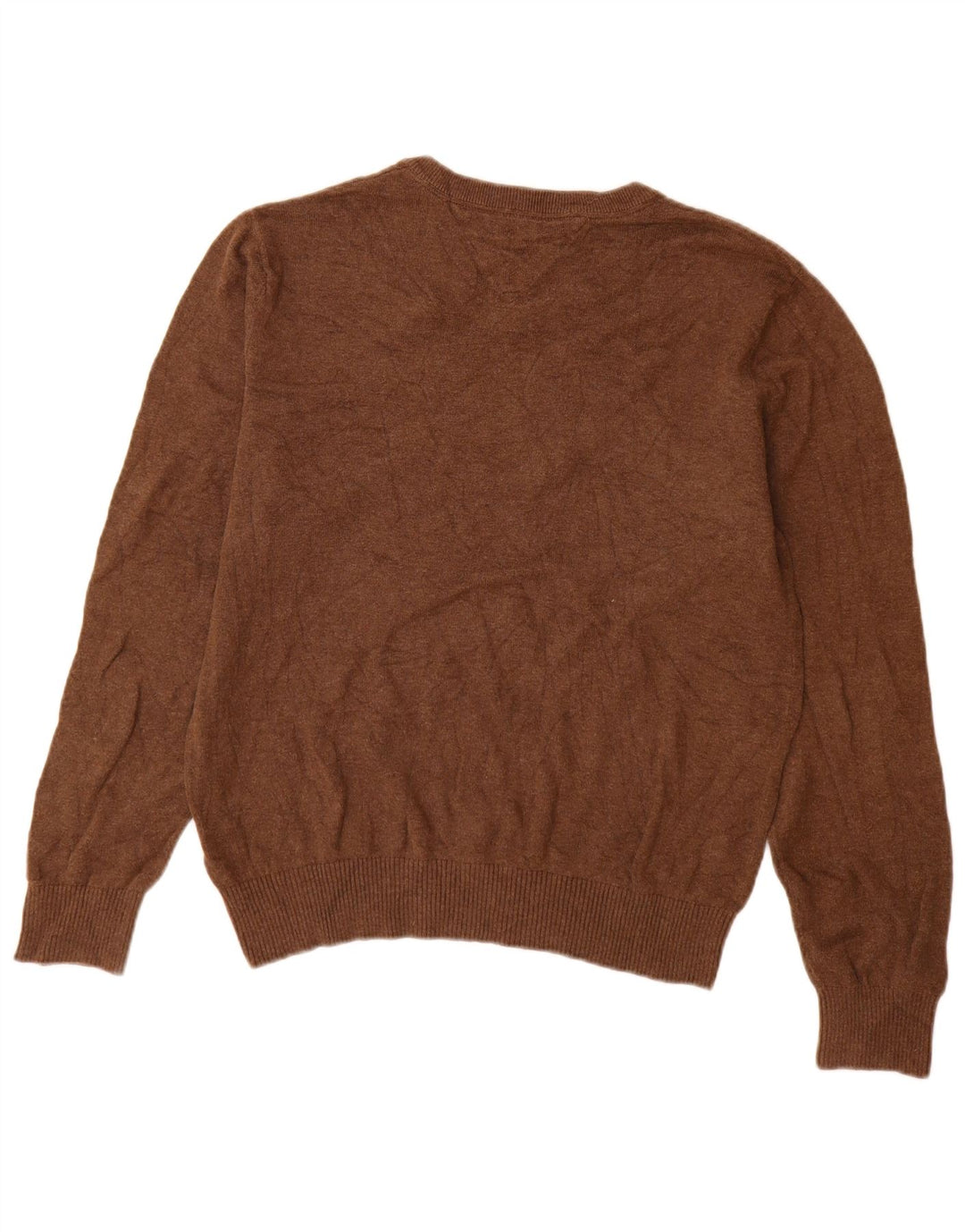 Tommy Hilfiger Mens V-Neck Jumper Sweater Medium Brown Cotton