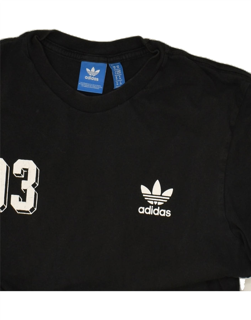 ADIDAS Womens Graphic T-Shirt Top UK 12 Medium Black Cotton | Vintage Adidas | Thrift | Second-Hand Adidas | Used Clothing | Messina Hembry 