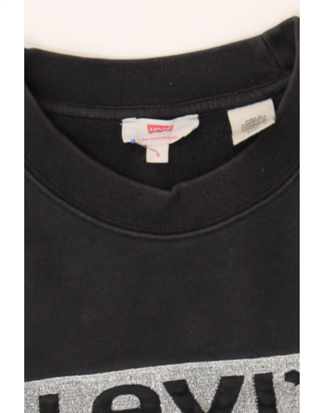 LEVI'S Womens Oversized Crop Graphic Sweatshirt Jumper UK 10 Small Black Vintage Levi's and Second-Hand Levi's from Messina Hembry 