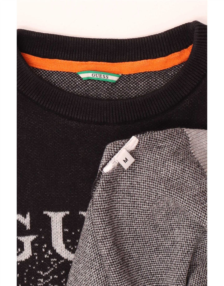 Guess Mens Graphic Crew Neck Jumper Sweater Medium Black Colourblock