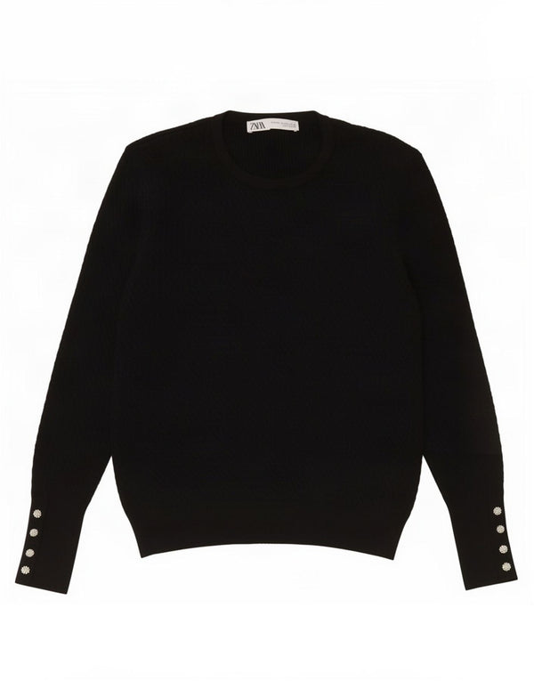 Zara Womens Crew Neck Jumper Sweater UK 20 2XL Black Viscose