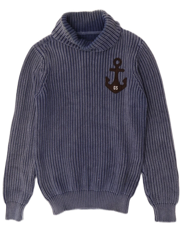 G-Star Mens Graphic Shawl Neck Jumper Sweater Large Blue Cotton